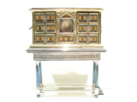 CHEST OF DRAWERS (12X5X14 CM) STUNNING    ITALIAN   HANDMADE     REAL   SLVER (800) AND GOLD PLATED  REPLICA  CHEST OF DRAWERS  WITH   MOSAIC  WOOD   ART  BELONGING TO  ALEXANDER THE GREAT.