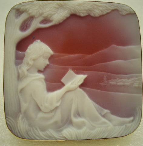 Woman Reading - cameo/brooch carnelian stone