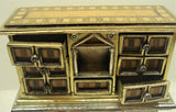 CHEST OF DRAWERS (12X5X14 CM) STUNNING    ITALIAN   HANDMADE     REAL   SLVER (800) AND GOLD PLATED  REPLICA  CHEST OF DRAWERS  WITH   MOSAIC  WOOD   ART  BELONGING TO  ALEXANDER THE GREAT WITH OPEN DRAWERS