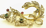 Antique gold and silver brooch with precious stones rubies, sapphires, emeralds and diamonds