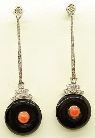 PENDULUM EARRINGS WITH MEDITERRANEAN CORAL AND ONYX